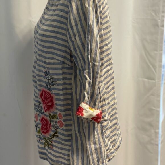 COPY - J.jill love linen 💯% striped embroidered top S petite - Picture 6 of 8